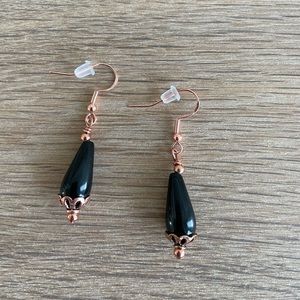 HAND CRAFTED Earrings Black Chalcedony Teardrops Copper